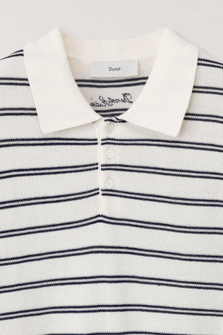 UNISEX SOFT STRIPED POLO KNIT OFF WHITE - Dunst