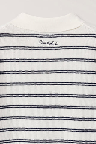 UNISEX SOFT STRIPED POLO KNIT OFF WHITE - Dunst