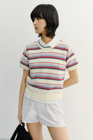 UNISEX STRIPED CREWNECK KNIT CREAM RED - Dunst