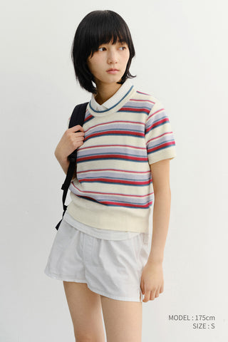 UNISEX STRIPED CREWNECK KNIT CREAM RED - Dunst