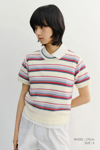 UNISEX STRIPED CREWNECK KNIT CREAM RED - Dunst