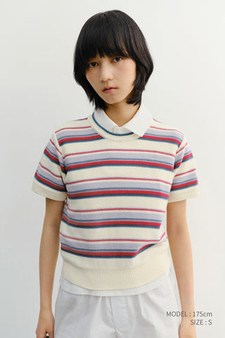 UNISEX STRIPED CREWNECK KNIT CREAM RED - Dunst