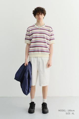 UNISEX STRIPED CREWNECK KNIT CREAM RED - Dunst