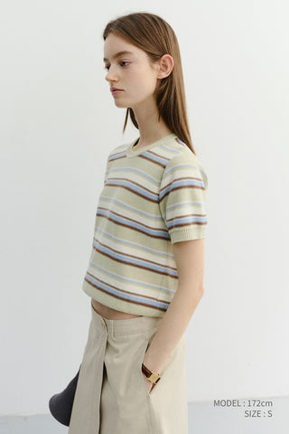 UNISEX STRIPED CREWNECK KNIT MINT CREAM - Dunst