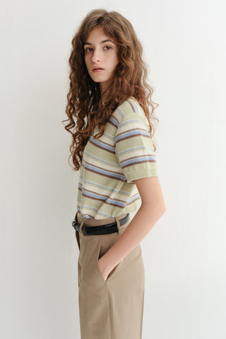 UNISEX STRIPED CREWNECK KNIT MINT CREAM - Dunst