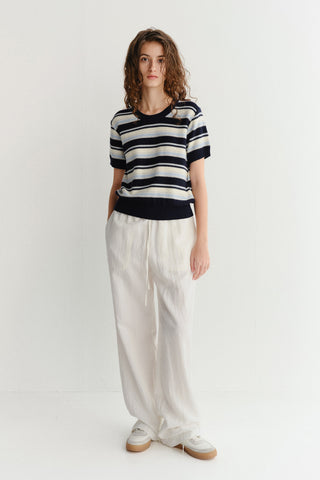 UNISEX STRIPED CREWNECK KNIT NAVY CREAM - Dunst