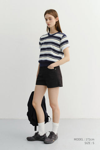 UNISEX STRIPED CREWNECK KNIT NAVY CREAM - Dunst