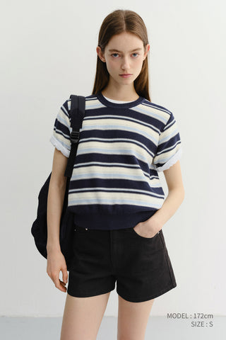 UNISEX STRIPED CREWNECK KNIT NAVY CREAM - Dunst