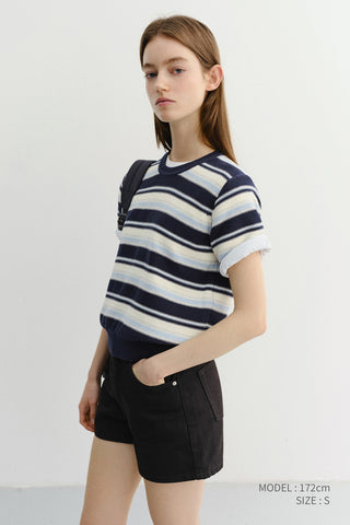 UNISEX STRIPED CREWNECK KNIT NAVY CREAM - Dunst