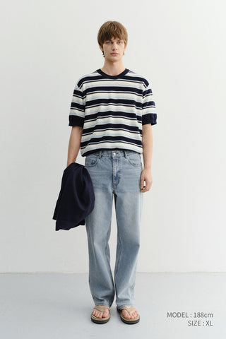 UNISEX STRIPED CREWNECK KNIT NAVY CREAM - Dunst