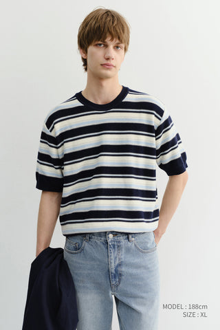 UNISEX STRIPED CREWNECK KNIT NAVY CREAM - Dunst