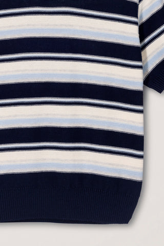 UNISEX STRIPED CREWNECK KNIT NAVY CREAM - Dunst