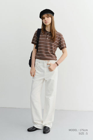 UNISEX STRIPED POLO KNIT BROWN MINT - Dunst