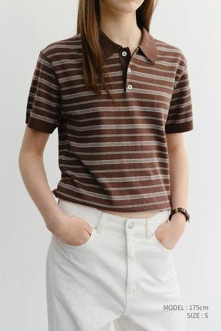 UNISEX STRIPED POLO KNIT BROWN MINT - Dunst