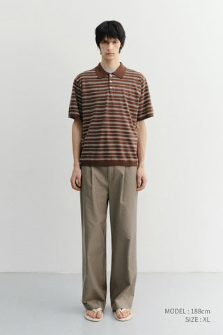 UNISEX STRIPED POLO KNIT BROWN MINT - Dunst