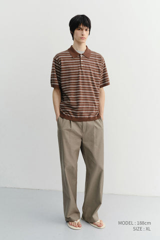 UNISEX STRIPED POLO KNIT BROWN MINT - Dunst