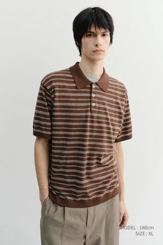 UNISEX STRIPED POLO KNIT BROWN MINT - Dunst
