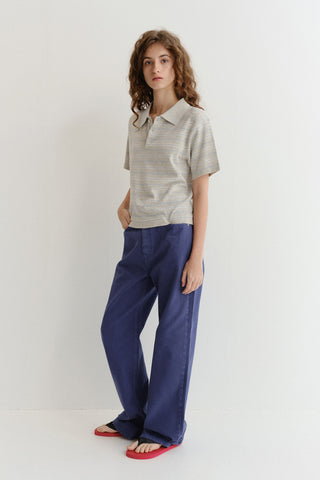 UNISEX STRIPED POLO KNIT GREY SOFT BLUE - Dunst