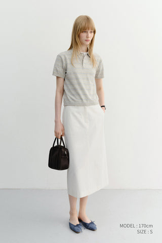 UNISEX STRIPED POLO KNIT GREY SOFT BLUE - Dunst