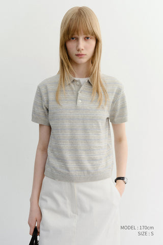 UNISEX STRIPED POLO KNIT GREY SOFT BLUE - Dunst