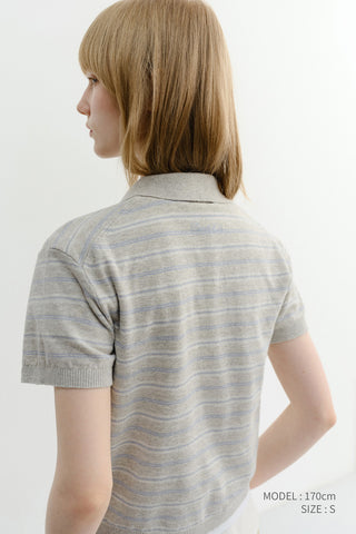 UNISEX STRIPED POLO KNIT GREY SOFT BLUE - Dunst