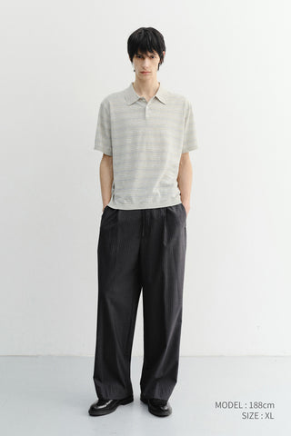 UNISEX STRIPED POLO KNIT GREY SOFT BLUE - Dunst