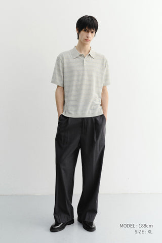 UNISEX STRIPED POLO KNIT GREY SOFT BLUE - Dunst