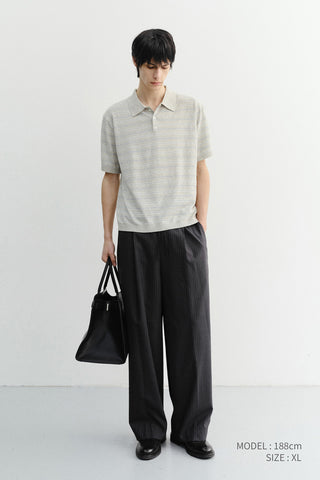 UNISEX STRIPED POLO KNIT GREY SOFT BLUE - Dunst