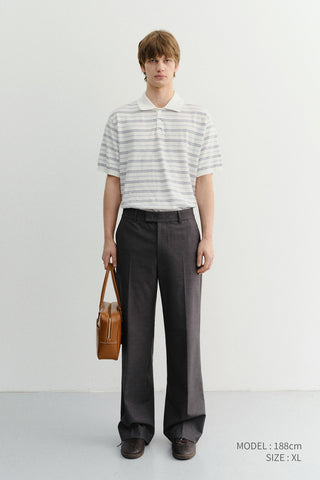 UNISEX STRIPED POLO KNIT WHITE SOFT BLUE - Dunst