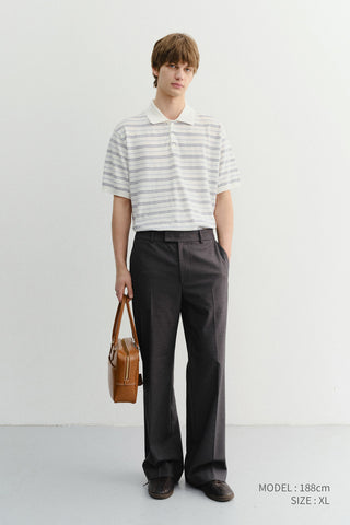 UNISEX STRIPED POLO KNIT WHITE SOFT BLUE - Dunst