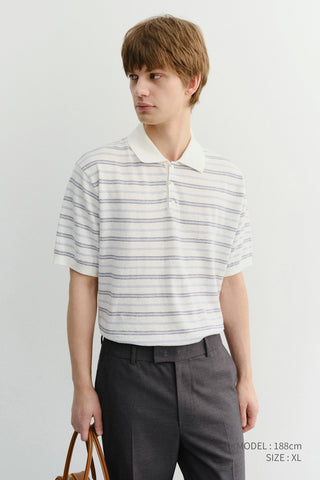 UNISEX STRIPED POLO KNIT WHITE SOFT BLUE - Dunst