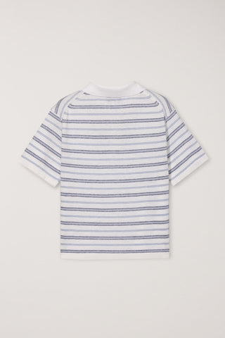 UNISEX STRIPED POLO KNIT WHITE SOFT BLUE - Dunst