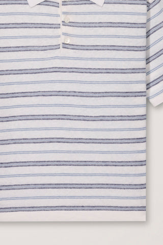 UNISEX STRIPED POLO KNIT WHITE SOFT BLUE - Dunst