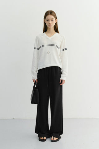 UNISEX V-NECK STRIPED SWEATER CREAM - Dunst