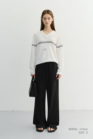 UNISEX V-NECK STRIPED SWEATER CREAM - Dunst