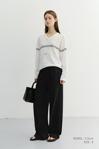UNISEX V-NECK STRIPED SWEATER CREAM - Dunst