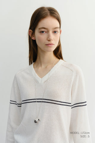 UNISEX V-NECK STRIPED SWEATER CREAM - Dunst