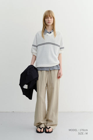 UNISEX V-NECK STRIPED SWEATER CREAM - Dunst