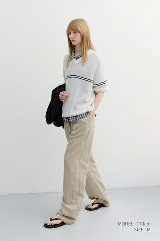 UNISEX V-NECK STRIPED SWEATER CREAM - Dunst