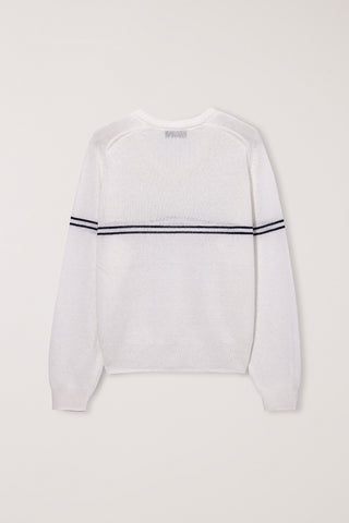 UNISEX V-NECK STRIPED SWEATER CREAM - Dunst