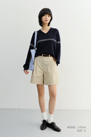 UNISEX V-NECK STRIPED SWEATER NAVY - Dunst