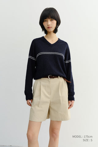 UNISEX V-NECK STRIPED SWEATER NAVY - Dunst