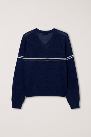 UNISEX V-NECK STRIPED SWEATER NAVY - Dunst