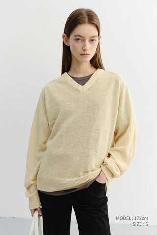 UNISEX V-NECK SWEATER BUTTER - Dunst