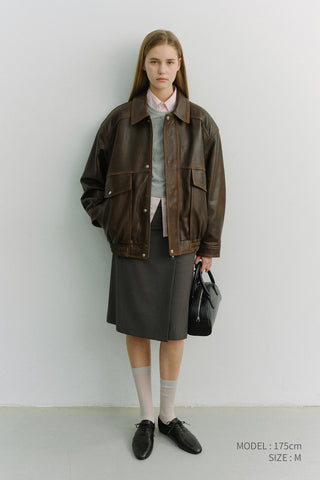 UNISEX OVERSIZED VINTAGE LEATHER BLOUSON BRUSHED BROWN