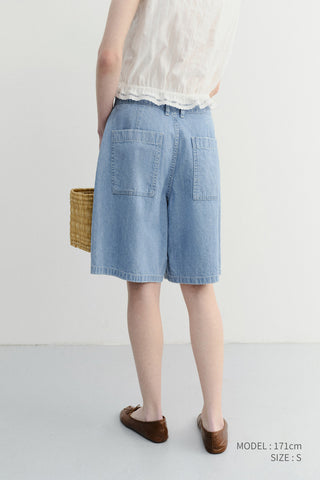 UNISEX LINEN DENIM SHORTS LIGHT BLUE