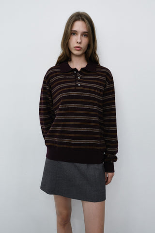 UNISEX COLLARED STRIPED SWEATER BROWN