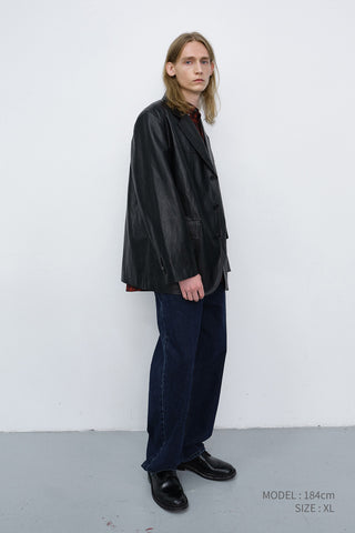 UNISEX RELAXED ALTER-LEATHER HALF JACKET BLACK