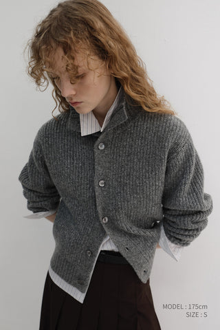 UNISEX HIGH NECK BUTTON CARDIGAN MELANGE GREY