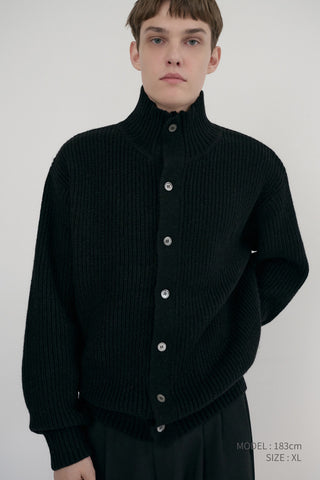 UNISEX HIGH NECK BUTTON CARDIGAN BLACK